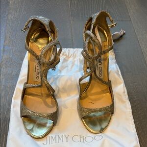 Jimmy Choo Metallic Gold Strappy Evening Heels